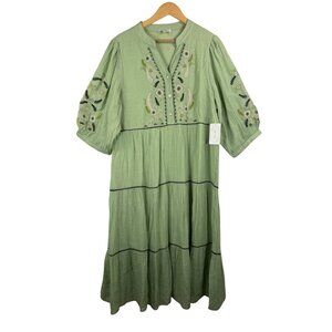 Fig & Flower tiered lagen look embroidered midi boho dress sz XL